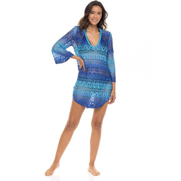 Elif Swimwear Cover Up Ombre Womens Small Vneck Serpentus Bell Sleeve Sheer Boho - Picture 1 of 10